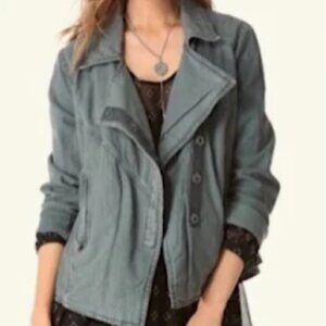 Free People Army Green Linen Moto Jacket